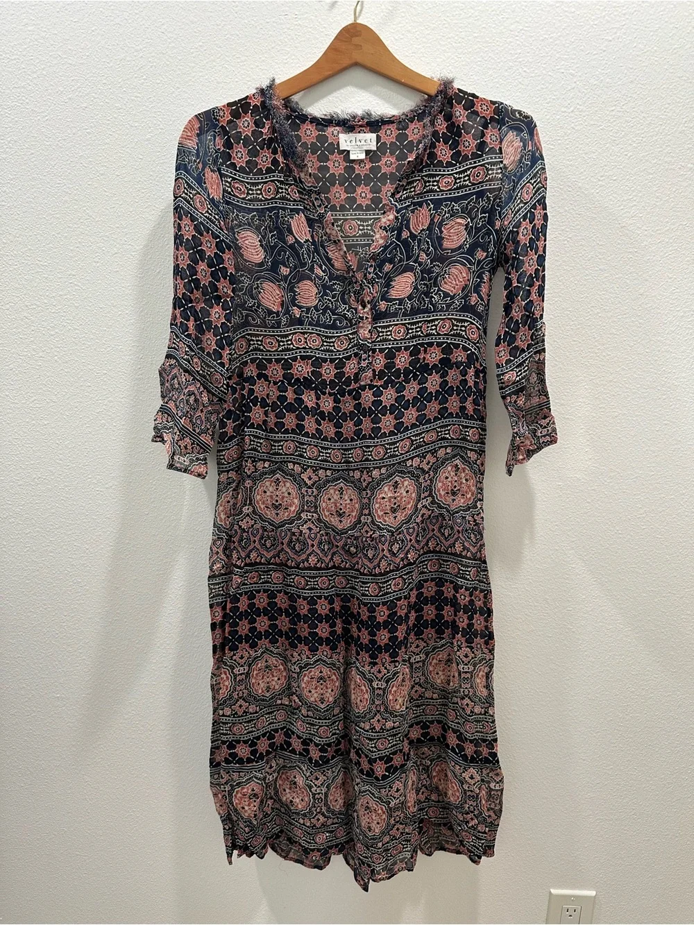Velvet Zendaya Navy Dusty Rose Boho Floral Paisley Tunic bohemian sheer